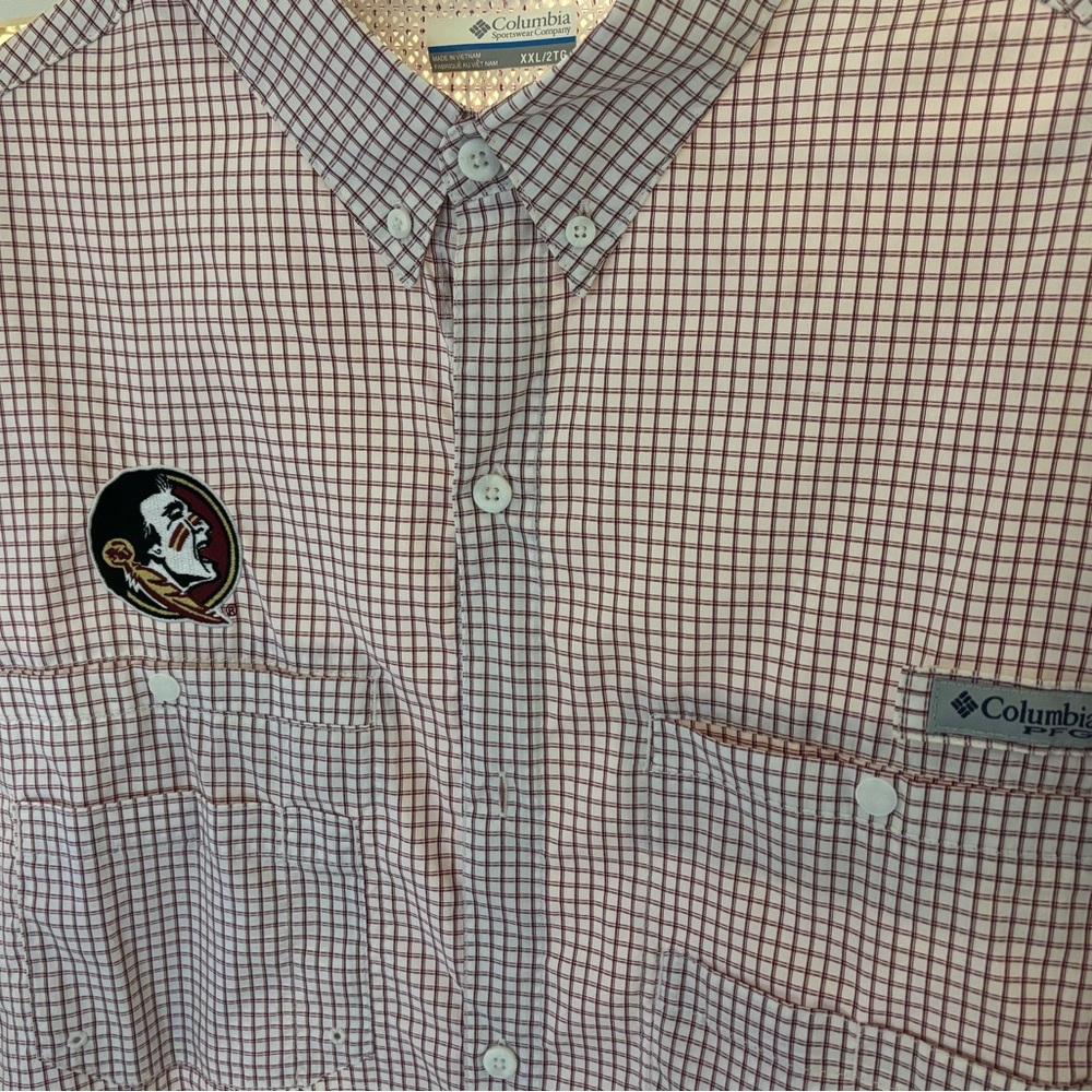 Men’ Columbia Garnet, Florida State, Seminoles vented  ls button down shirt XXLm